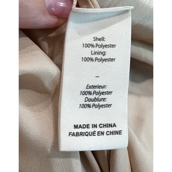 Cinq a Sept Beige Nina Satin Long Bell Sleeve Pleated Women's Dress Size 8 - Picture 4 of 5